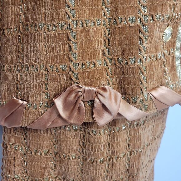 VINTAGE 60s set marigold chenille and metallic gold skirt suit S‎ - Picture 4 of 14